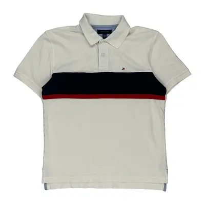 Tommy Hilfiger Striped Polo Shirt - Large White Cotton