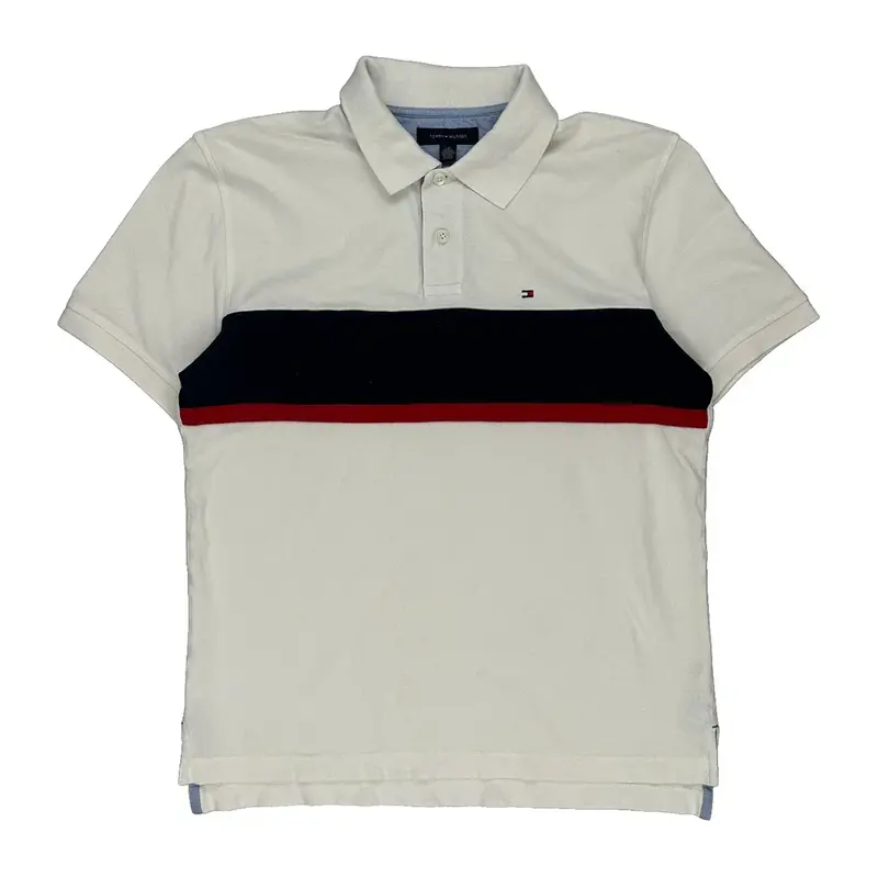 Tommy Hilfiger Striped Polo Shirt - Large White Cotton