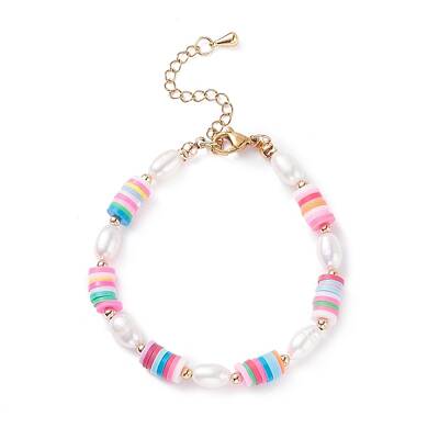 Natural Pearl & Polymer Clay Beaded Bracelet