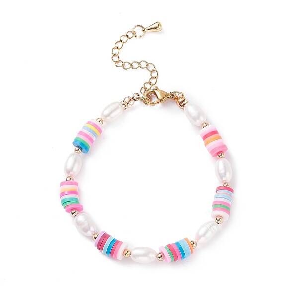 Natural Pearl & Polymer Clay Beaded Bracelet