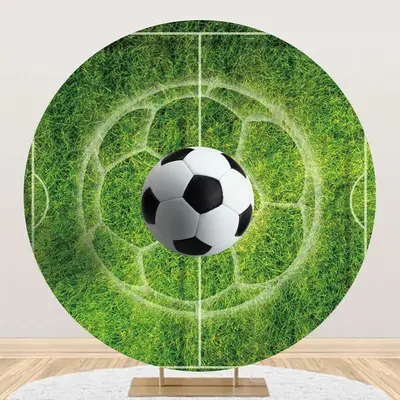 Lines Grass Football Round Birthday Backdrop For Boy - Aperturee