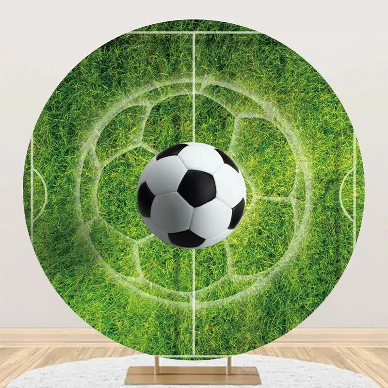 Lines Grass Football Round Birthday Backdrop For Boy - Aperturee