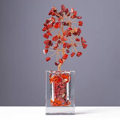 Natural Red Jasper Chips Money Tree Display Decorations