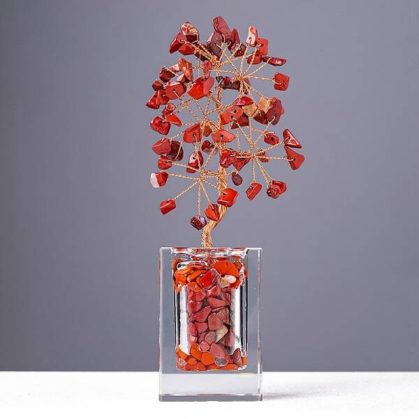 Natural Red Jasper Chips Money Tree Display Decorations