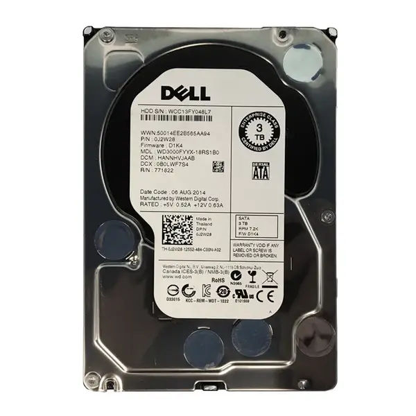 J2W28 Dell 3TB 3Gb/s SATA 7200 3.5-Inch Hard Drive