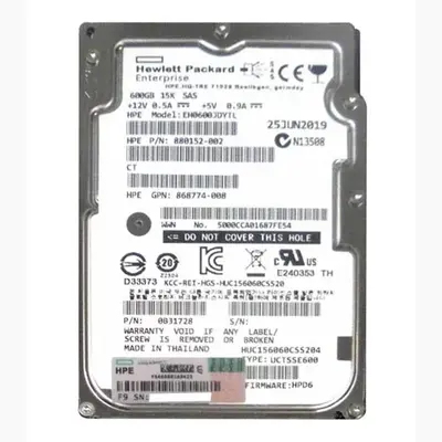 880152-002 HP 600GB 12Gb/s SAS 15000 2.5-inch Hard Drive