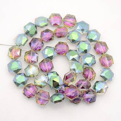 Hexagon Electroplate Full Rainbow Plated Glass Beads Strands