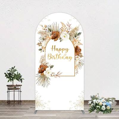 Aperturee Rural Boho Floral Gold Happy Birthday Arch Backdrop, 1.6X4FT(0.5X1.2M), 38.18 USD, arch backdrop kit, GLH0F510-A