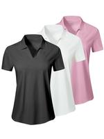 Women's Solid Color Polo Shirt, Casual Breathable Sweat Absorbing Short Sleeve Top for Golf Tennis, Ladies Sportswear for All...