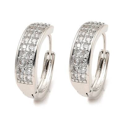 Brass Micro Pave Cubic Zirconia Hoop Earrings