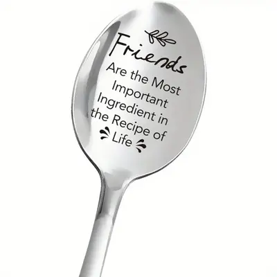Friends Are The Most Important Ingredient Spoon, 1 Count Stainless Steel Engraved Coffee Tea Dessert Spoon, Birthday Thanksgi...