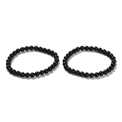 Natural Shungite Round Beaded Stretch Bracelets