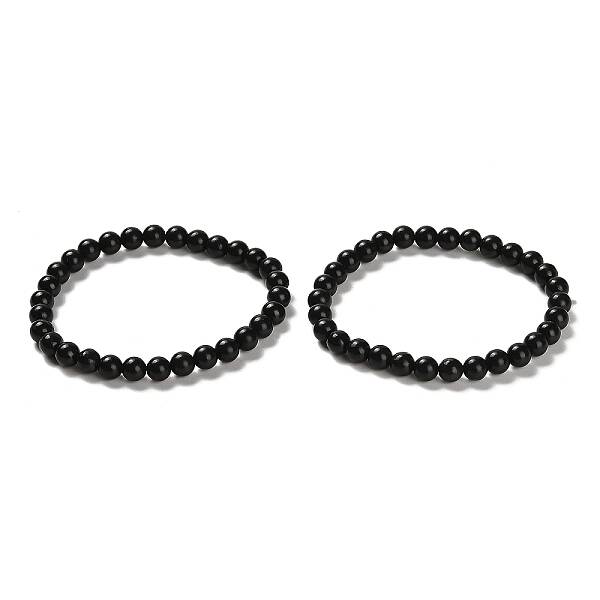 Natural Shungite Round Beaded Stretch Bracelets