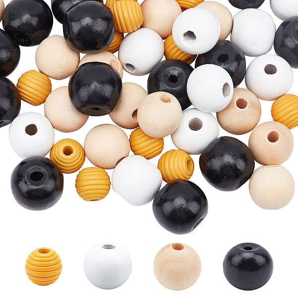 160 Pcs 4 Styles Natural Wood Beads