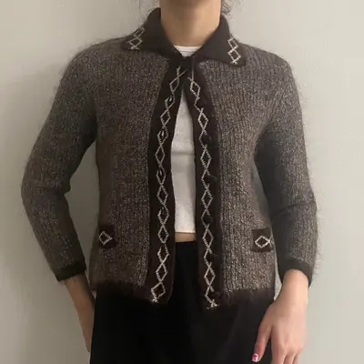Oris Collared Cardigan - Small Brown Mohair