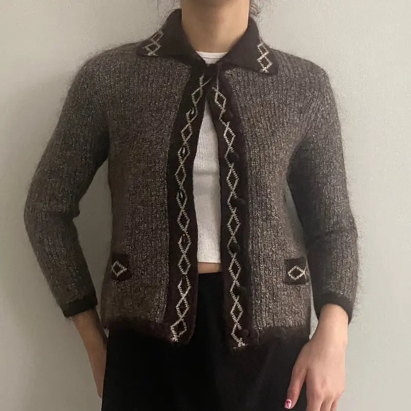 Oris Collared Cardigan - Small Brown Mohair