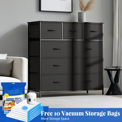 【With 10 Vacuum Bags】9 Drawer Dresser for Bedroom, Storage Organizer with 10 Vacuum Storage Bags and Electric Air Pump, C...