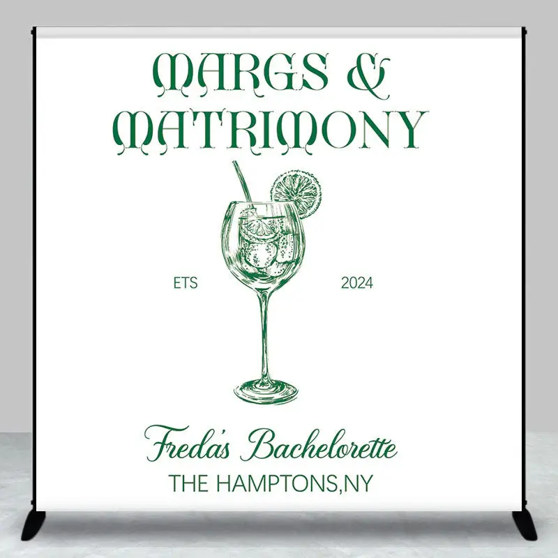 Green White Cocktail Custom Bachelorette Backdrop