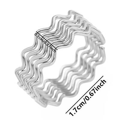 Non-Tarnish Fashionable Minimalist 304 Stainless Steel Wave Wide Band Rings for Women