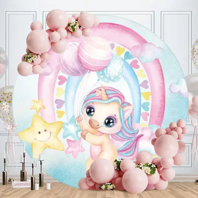 Aperturee Rainbow And Unicorn Round Birthday Backdrops