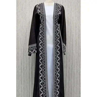 Elegant Black Embroidered 3-Piece Abaya