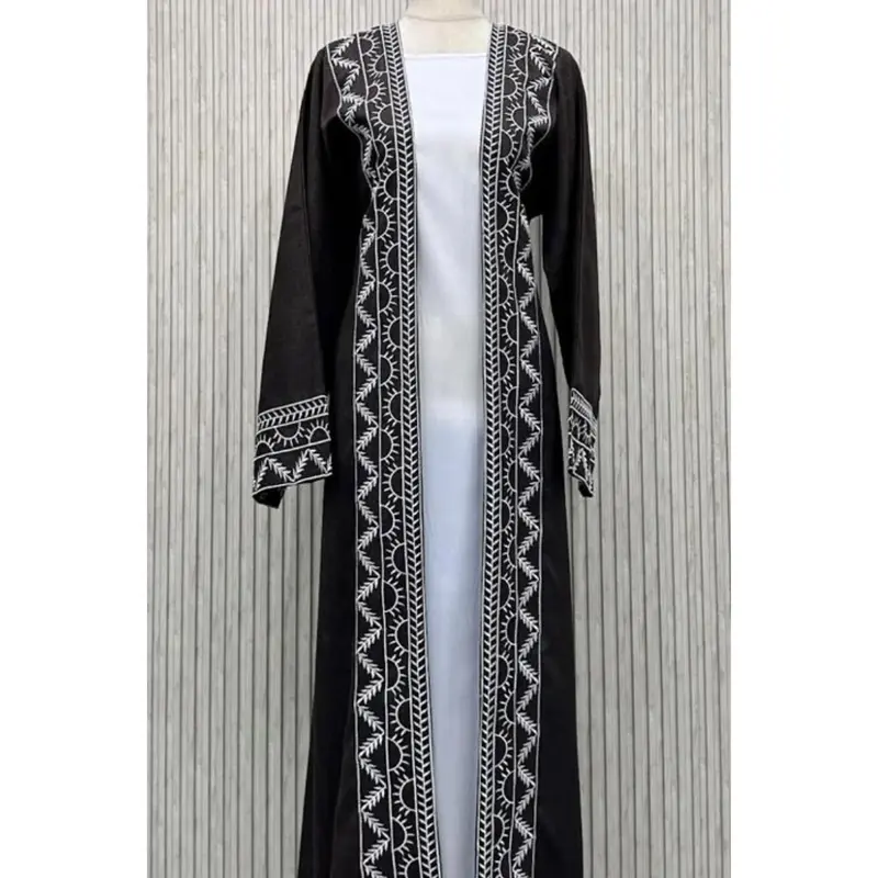 Elegant Black Embroidered 3-Piece Abaya