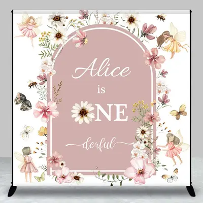 One Derful Dust Pink Floral Custom Birthday Backdrop
