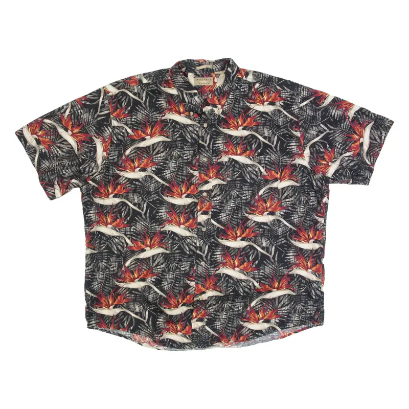 NATURAL ISSUE Mens Hawaiian Shirt Black Floral XL