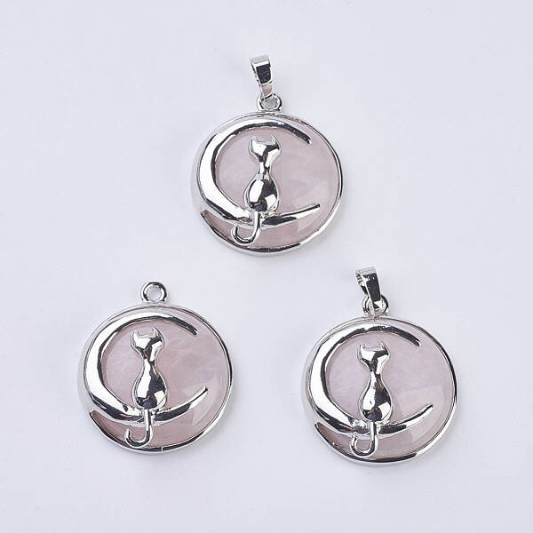 Natural Rose Quartz Kitten Pendants