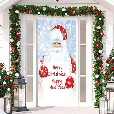 Snowy Santa Claus White Merry Christmas Door Cover - Aperturee