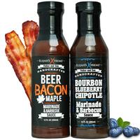 BBQ Sauce Bundle - Beer Bacon Maple & Bourbon Blueberry Chipotle Barbecue Sauces & Marinade, Best Chicken Flavor Dip (12 oz e...
