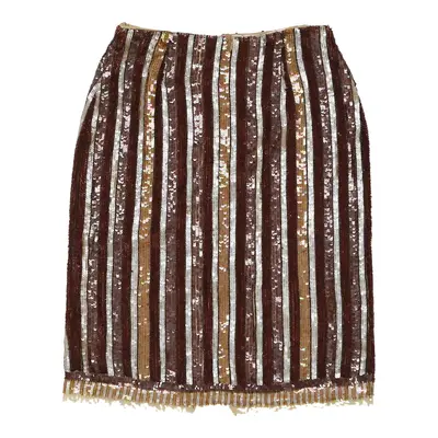Toiss Striped Mini Skirt - 27W UK 8 Brown Cotton