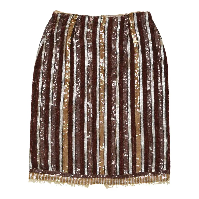 Toiss Striped Mini Skirt - 27W UK 8 Brown Cotton