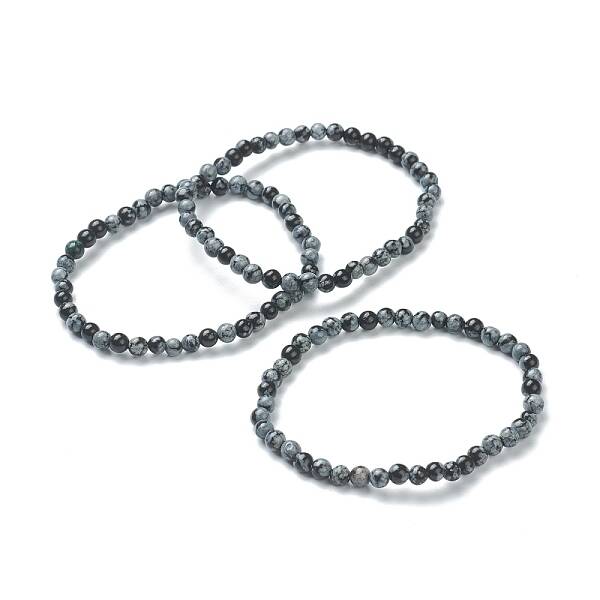 Natural Snowflake Obsidian Beaded Stretch Bracelets