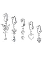 Rhinestone & Butterfly Decor Non-piercing Belly Button Rings, 5counts Belly Piercing Jewelry for Party, Daily Clothing Decor ...