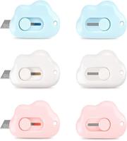 6 Pcs Cute Box Cutter Retractable, 3 Colours Cloud Box Opener, Small Box Cutter, Mail Package Opener, Suitable for Card Makin...