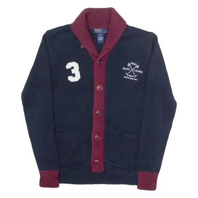 POLO RALPH LAUREN Boys Cardigan Blue Roll Neck Chunky Knit M