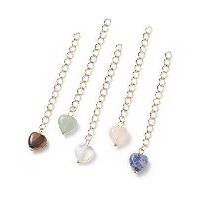 Brass Curb Chain Extender with Gemstone Heart Tiny Charm