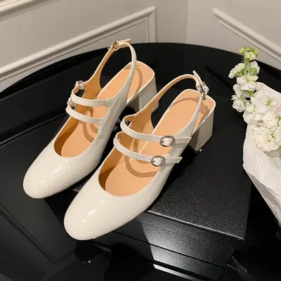 CHIKO Jonelle Round Toe Block Heels Slingback Shoes