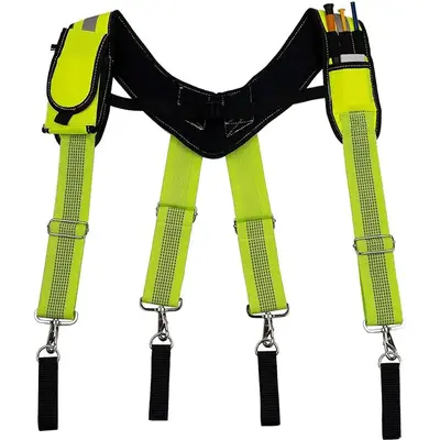 Reflective Heavy Duty Work Suspenders Tool Suspenders with Hi Viz Reflective Strip Tool Belt Suspenders With Pocket And Swive...