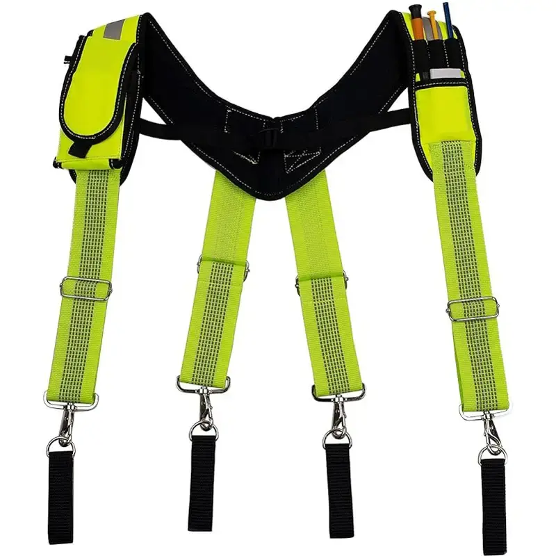 Reflective Heavy Duty Work Suspenders Tool Suspenders with Hi Viz Reflective Strip Tool Belt Suspenders With Pocket And Swive...