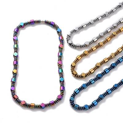 Disc & Rhombus & Column Synthetic Hematite Beaded Necklace with Magnetic Clasp for Men Women