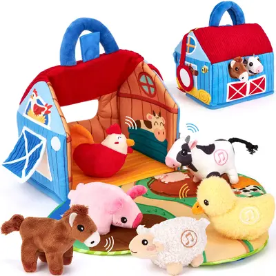 hahaland Baby Toys 6-12 Months - Surprise Barn with Stuffed Farm Animals with Real Sounds & Word Repeats, Mirror- Montessori ...