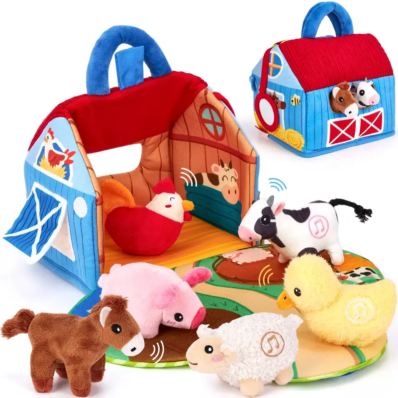 hahaland Baby Toys 6-12 Months - Surprise Barn with Stuffed Farm Animals with Real Sounds & Word Repeats, Mirror- Montessori ...