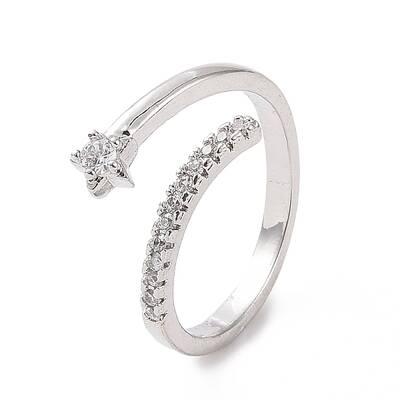 Clear Cubic Zirconia Star Open Cuff Ring