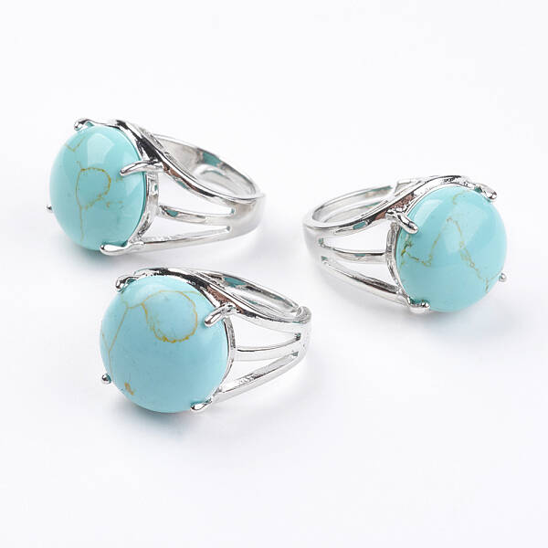 Adjustable Synthetic Turquoise Finger Rings