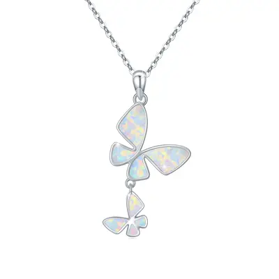 Sterling Silver Opal Butterfly Pendant Necklace