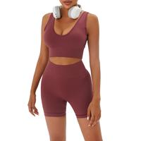 Solid Seamless Crop Sports Top & High Waist Shorts Set Workout Gym Yoga Snatched Body Sports Outfits Clothing for Women Tummy...