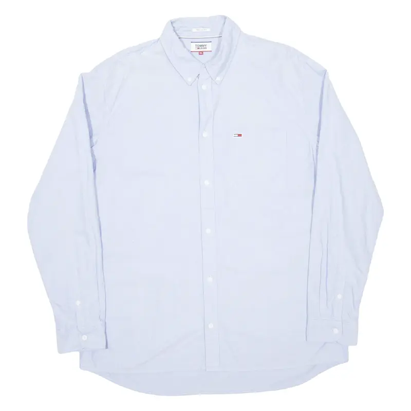 TOMMY JEANS Mens Plain Shirt Blue Long Sleeve XL