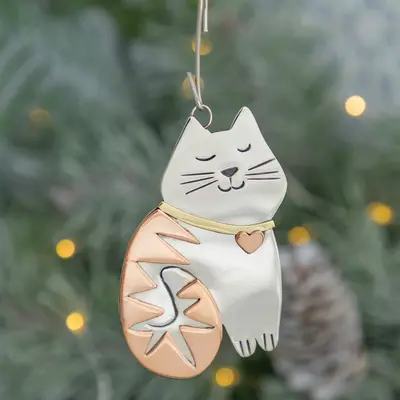Whiskers & Stripes Cat Ornament - Sitting